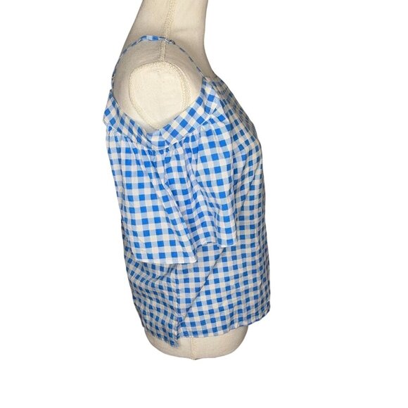 Draper James x Net a Porter Blue White Gingham Off-Shoulder Top XS Cotton Silk - Picture 4 of 8
